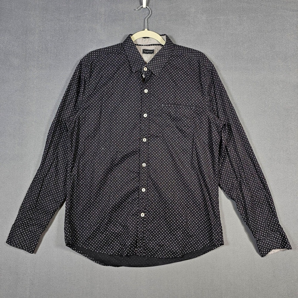 7 Diamonds Shirt Mens Large Black Geometric Stretch Button Up Long Sleeve
